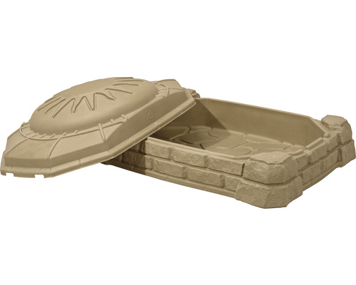 Bac à sable avec couvercle à motif de pierre