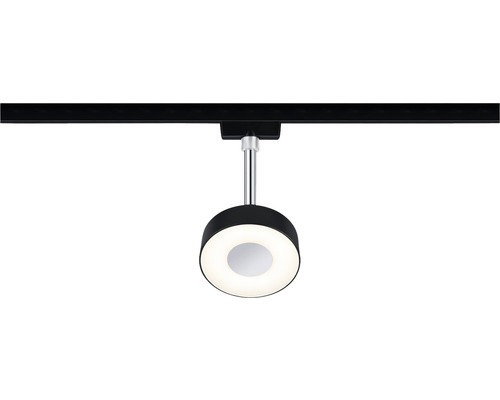 Spot sur rail avec tête de lampe ronde sur un rail noir