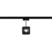 Spot sur rail avec tête noire en forme de cube sur rail noir