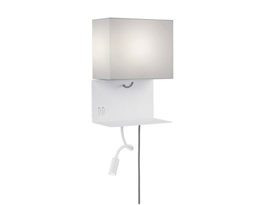 Weisse Wandleuchte mit Ablage und flexiblem Lesearm