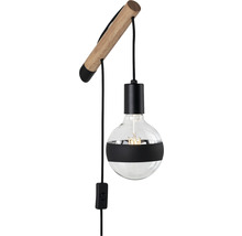 Applique murale avec bras en bois, douille de lampe et interrupteur sur le câble