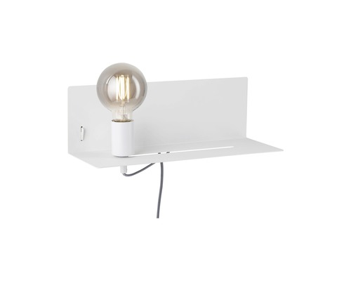 Wandleuchte mit Regalelement und Glühbirne