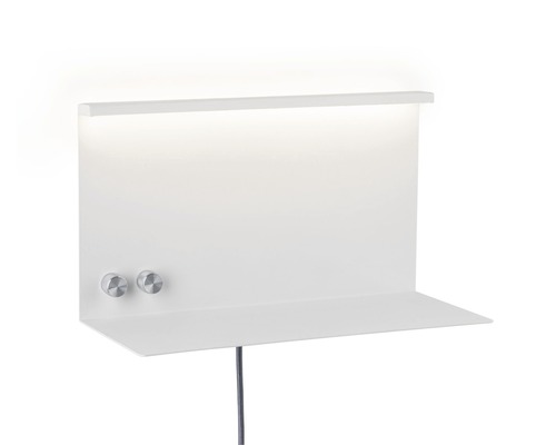 Weisse Wandleuchte mit Ablage und zwei Drehköpfen