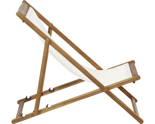Holzliegestuhl mit weissem Stoffbezug