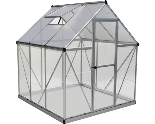 Serre PALRAM Hybrid 6x6 avec rayonnage pour charges lourdes et fondation 185&nbsp;x&nbsp;186&nbsp;cm argent