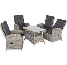 Gartenmöbelset mit Tisch und vier Sesseln mit Polsterauflagen