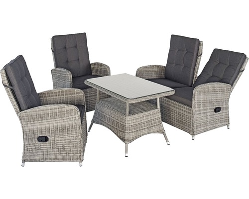 Gartenmöbelset mit Tisch und vier Sesseln mit Polsterauflagen
