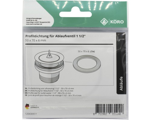 Profildichtung für Ablaufventil 1 1/2 Zoll, 50 x 70 x 6 mm