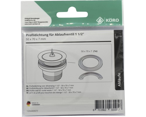 Joint profilé pour bonde de vidange 1 1/2 pouce, 50x70x7 mm