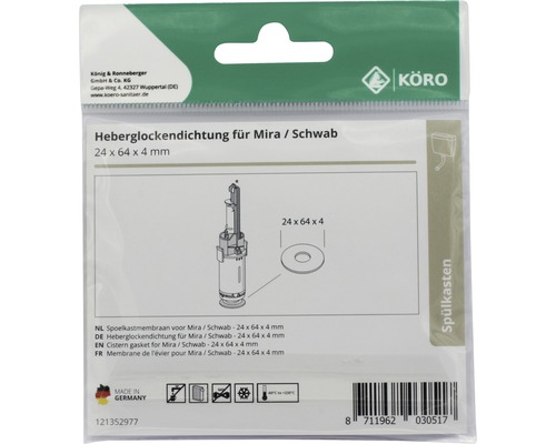 Heberglockendichtung für Spülkasten Mira beziehungsweise Schwab, 24 x 64 x 4 Millimeter