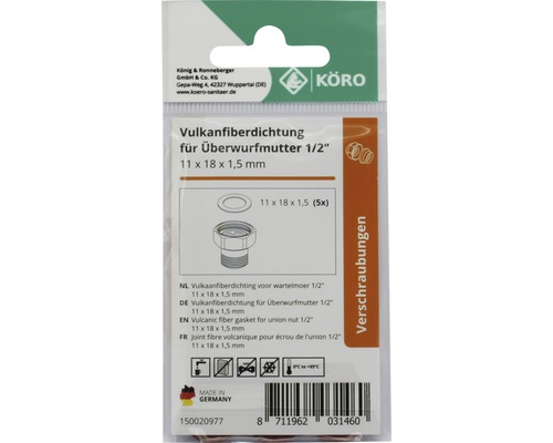 Joint fibre volcanique pour écrou d''union, 11 x 18 x 1,5 millimètres