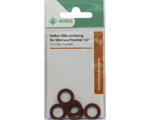 Joint en fibre vulcanisée KÖRO pour écrou-raccord, taille 1/2 pouce, 11 x 18 x 1,5 millimètres, pour raccords vissés