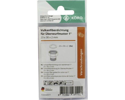 Joint en fibre volcanique pour écrou d''union 1 pouce, 23 x 30 x 2 millimètres