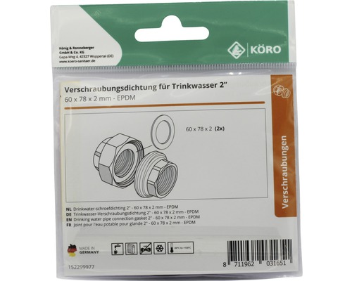Dichtung für Trinkwasserverschraubung, 60 x 78 x 2 Millimeter, EPDM