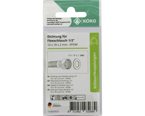 Joint pour tuyau flexible, 1/2 pouce, 10 x 18 x 2 millimètres, EPDM