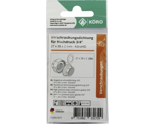 Joint haute pression pour raccord 3/4 pouce, 27 x 38 x 2 millimètres