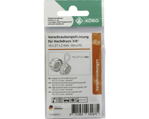 Hochdruck Verschraubungsdichtung 3/8 Zoll, 19x27x2 Millimeter