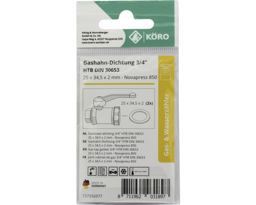 Gashahn-Dichtung 3/4 Zoll HTB DIN 30653, 25 x 34,5 x 2 Millimeter