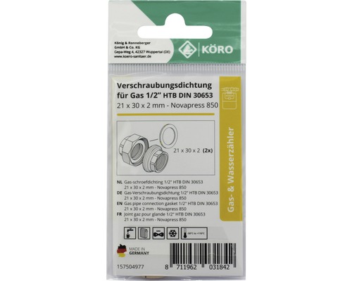 Gasverschraubungsdichtung 1/2 Zoll HTB DIN 30653