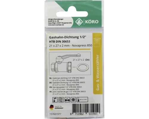 Gashahn Dichtung 1/2 Zoll, HTB DIN 30653, 21 x 27 x 2 Millimeter