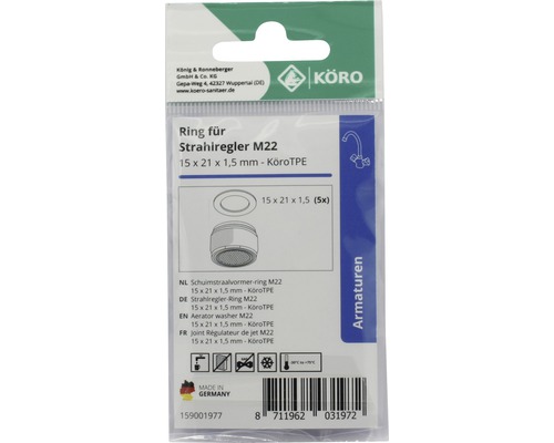 Körö Bague de régulateur de jet M22, 15 x 21 x 1,5 mm, emballage