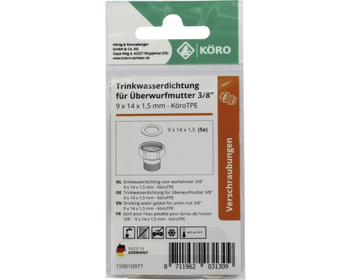 Joint pour eau potable pour écrou d''union, 3/8 pouce, 9 x 14 x 1,5 mm