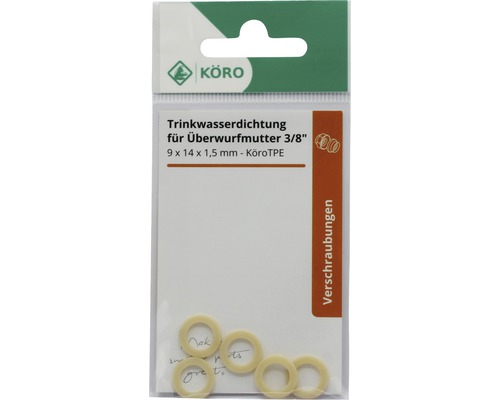 Joint d''étanchéité pour eau potable pour écrou-raccord 3/8 pouce, 9 x 14 x 1,5 mm, KöroTPE