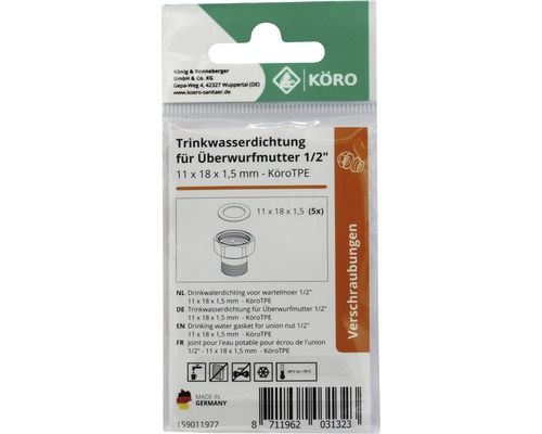 Joint d''étanchéité pour eau potable pour écrou-raccord, 11 x 18 x 1,5 mm