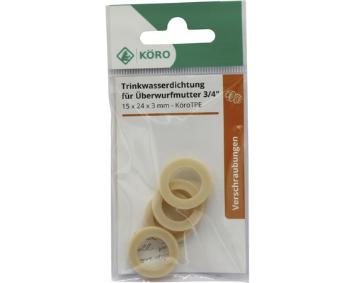KÖRO Trinkwasserdichtung für Überwurfmutter, 3/4 Zoll, 15 x 24 x 3 mm