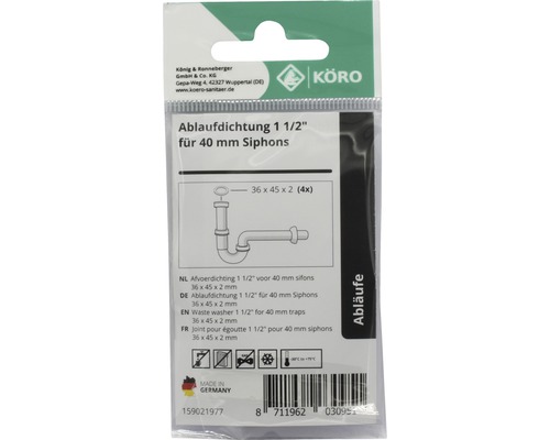 Joint d''étanchéité d''évacuation 1 1/2 pouce pour siphons de 40 millimètres, 4 pièces