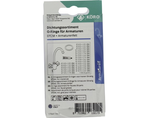 Dichtungssortiment O-Ringe für Armaturen 59-teilig EPDM inklusive Armaturenfett