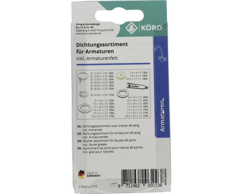 Assortiment de joints pour robinet incluant de la graisse pour robinets, 46 pièces