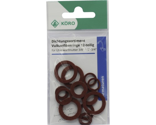 Dichtungssortiment mit Vulkanfiberringen, 12-teilig, für Überwurfmuttern in verschiedenen Größen