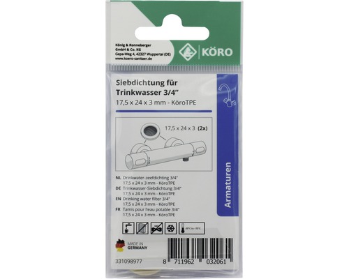 Joint de filtre pour eau potable, 3/4 pouce, 17,5 x 24 x 3 millimètres