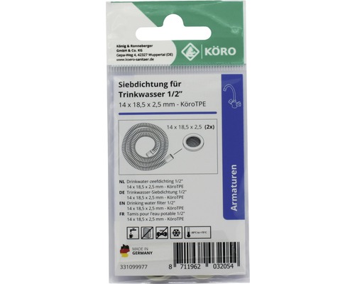 Siebdichtung für Trinkwasser 1/2 Zoll, 14 x 18,5 x 2,5 Millimeter