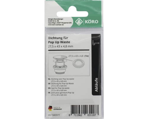 Dichtung für Pop Up Ablaufgarnitur, 27,5 x 43 x 4,8 Millimeter