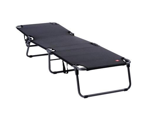 Schwarze Campingliege mit Stahlrahmen