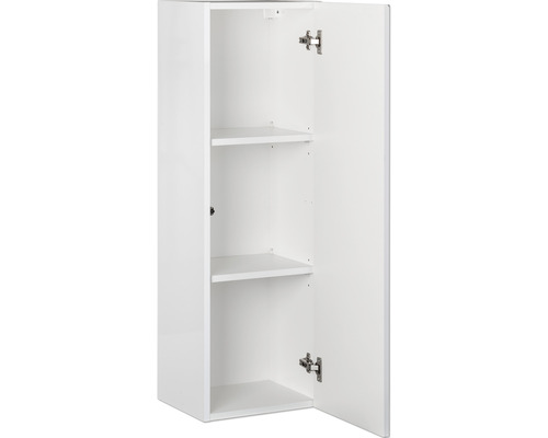 Armoire midi Fackelmann New York lxhxp 33 x 102 x 28 cm blanc haute brillance Armoire murale blanche ouverte avec deux étagères pour le rangement de la salle de bain
