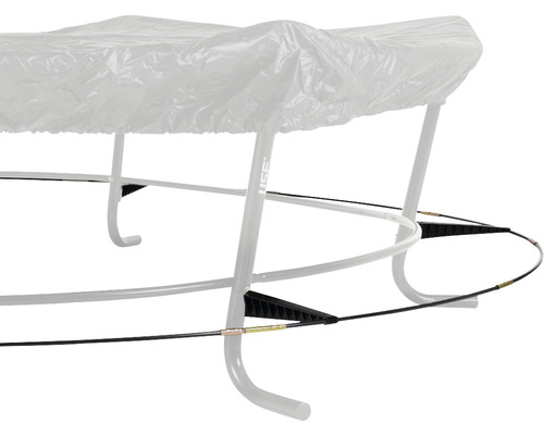 EXIT Butoir pour robot de tonte pour trampolines Lotus et Elegant ø 366 cm Image détaillée d''un trampoline avec housse de protection et fixation du filet de sécurité