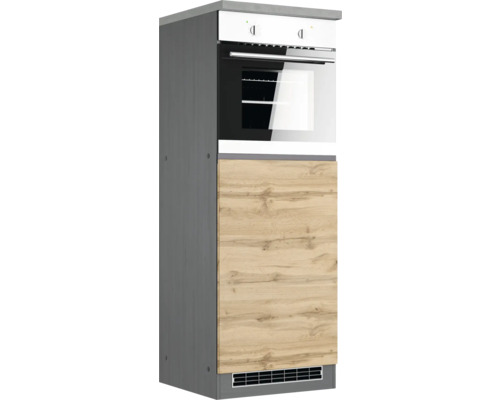 Backofen/Kühlumbauschrank für 88er Einbaukühlschrank Held Möbel Pisa B/T/H 60x60x166 cm wildeiche/graphit matt