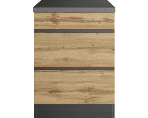 Meuble sous-lavabo avec décor bois et deux tiroirs