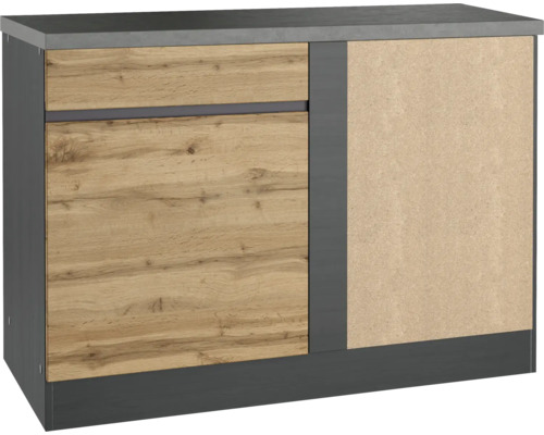 Eckunterschrank Held Möbel Pisa B/T/H 120x60x86 cm wildeiche/graphit matt Unterschrank mit einer Schublade und einer Tür