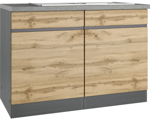 Spülenschrank inkl. Spüle Held Möbel Pisa B/T/H 120x60x86 cm wildeiche/graphit matt