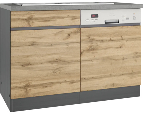 Spülenschrank inkl. Spüle Held Möbel Pisa B/T/H 120x60x86 cm wildeiche/graphit matt