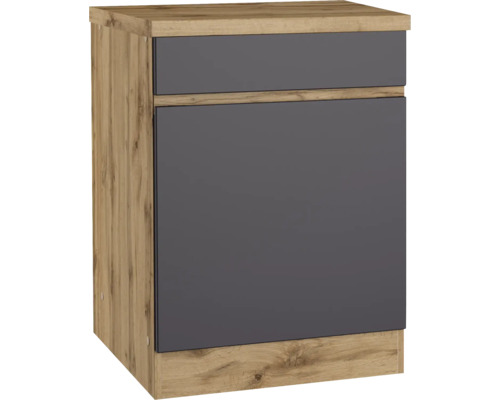 Meuble bas avec tiroir et porte pivotante Held Möbel Pisa l/p/h 60x60x86 cm gris/chêne sauvage mat