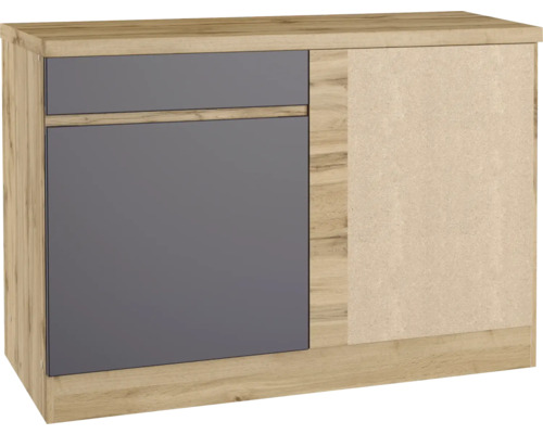 Meuble bas d'angle Held Möbel Pisa l/p/h 120x60x86 cm gris/chêne sauvage mat Commode avec tiroir et porte aspect bois