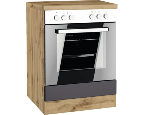 Cuisinière autoportante avec plaque vitrocéramique et four, design bois