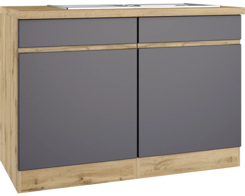 Spülenschrank inkl. Spüle Held Möbel Pisa B/T/H 120x60x86 cm grau/wildeiche matt