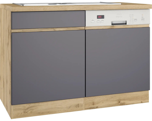 Spülenschrank inkl. Spüle Held Möbel Pisa B/T/H 120x60x86 cm grau/wildeiche matt