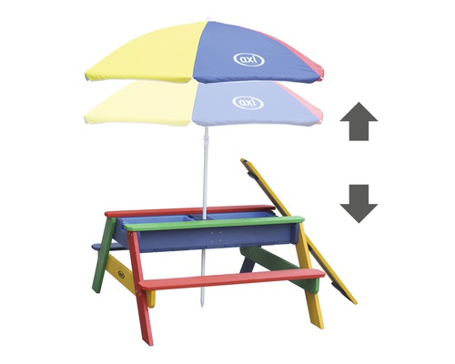 Ensemble de sièges pour enfants multicolores avec parasol et fonction bac à sable